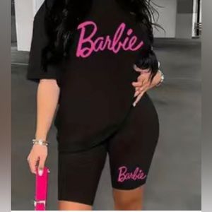 BARBIE 2 piece tshirt and biker shorts set black and pink! Back to schoo…